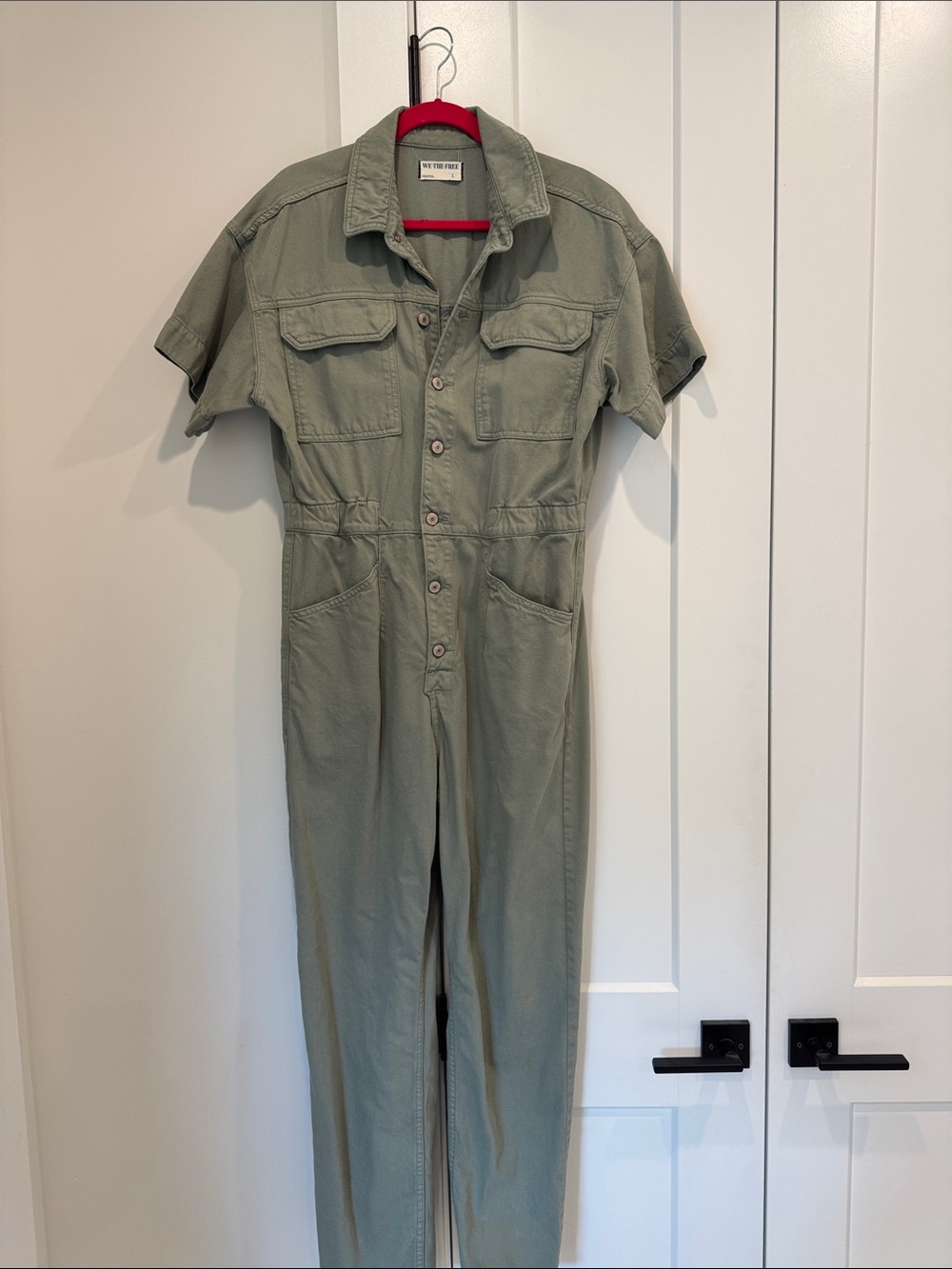 We The Free Olive Green Short-Sleeve Button Front Jumpsuit